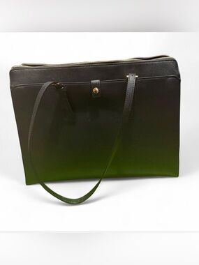 Structured Black Shoulder Tote with Gold Accent